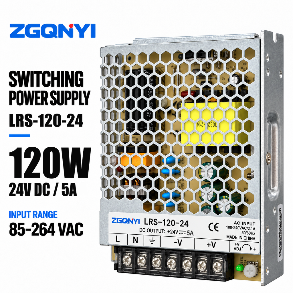 ZGQNYI LRS-120-24 120W 24V Industrial Power Supply AC DC SMPS Single Output Switching PSU for PLC Systems Building Automation