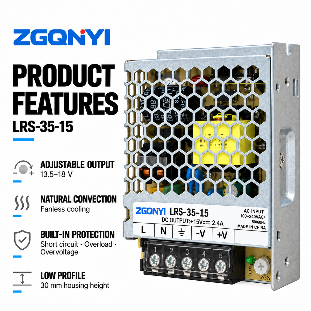 ZGQNYI LRS-35-15 15VDC Enclosed Switching Power Supply Single Output Industrial AC to DC SMPS for Sensor Arrays Instrumentation
