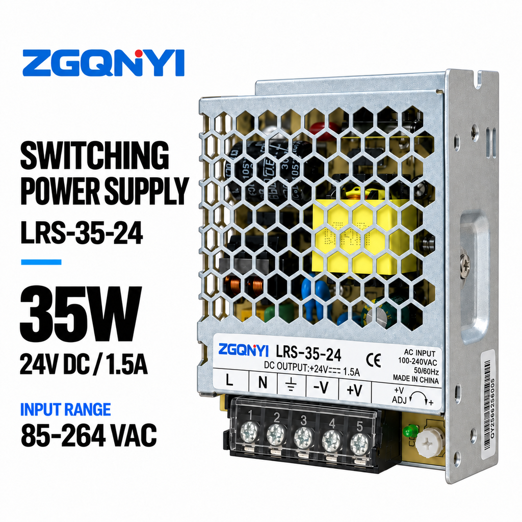 ZGQNYI LRS-35-24 24VDC Compact Enclosed Switching Power Supply Industrial AC DC SMPS for PLC Control Panels Building Automation