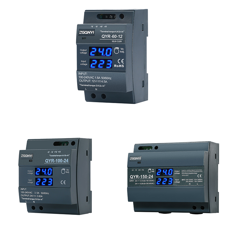 QYR Series Dual Numeric Display DIN Rail Switching Power Supply