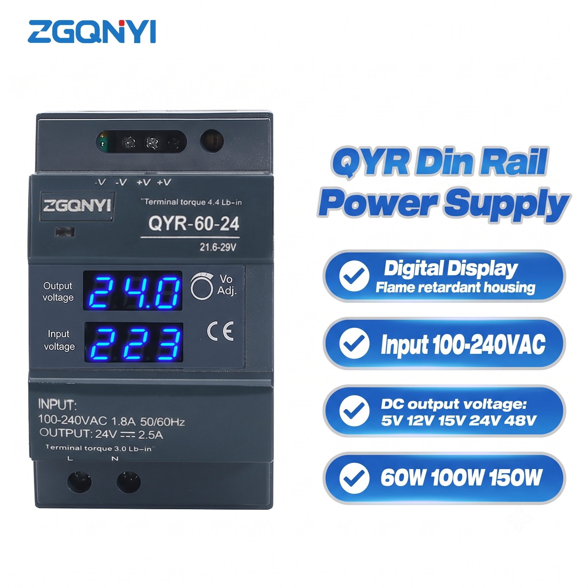 24V 2.5A 60W Single Output DIN Rail SMPS