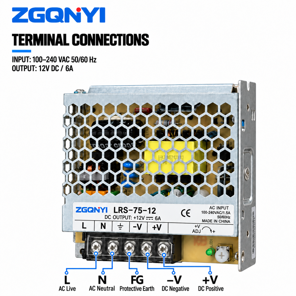 ZGQNYI Industrial 12VDC Power Supply LRS-75-12 Single Output AC DC Switching Converter for Intercom Systems Monitoring Equipment