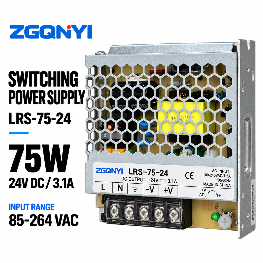 ZGQNYI Industrial 24V Power Supply LRS-75-24 Single Output AC to DC Converter for Building Automation Packaging Machine Controls