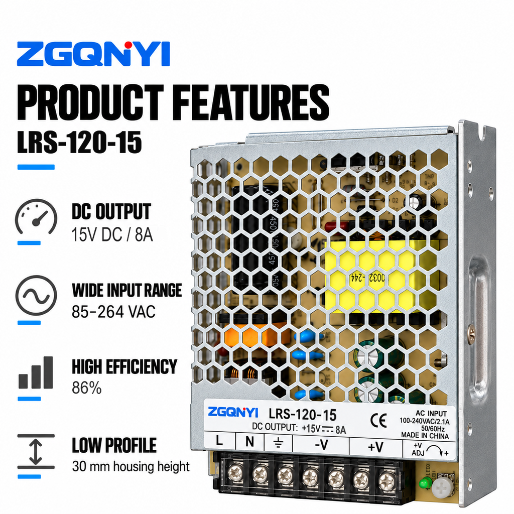 ZGQNYI LRS-120-15 120W 15V AC to DC Switching Power Supply Industrial SMPS Single Output for Instrumentation Control Cabinets