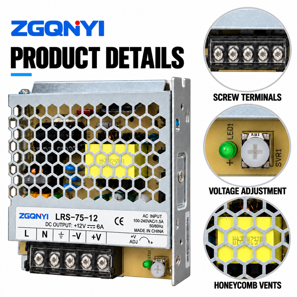 ZGQNYI Industrial 12VDC Power Supply LRS-75-12 Single Output AC DC Switching Converter for Intercom Systems Monitoring Equipment