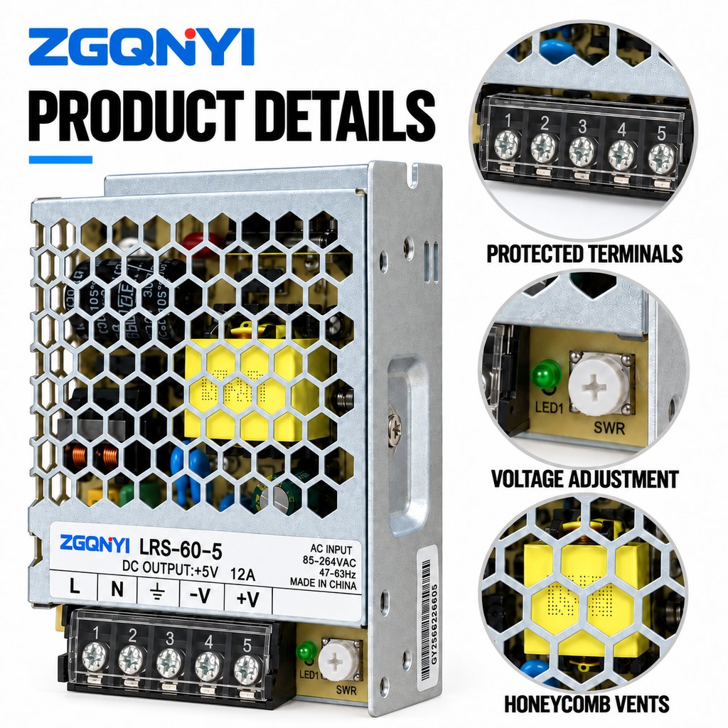 ZGQNYI 5VDC Industrial Power Supply LRS-60-5 Single Output AC to DC Switching Converter for Data Communication Embedded Systems
