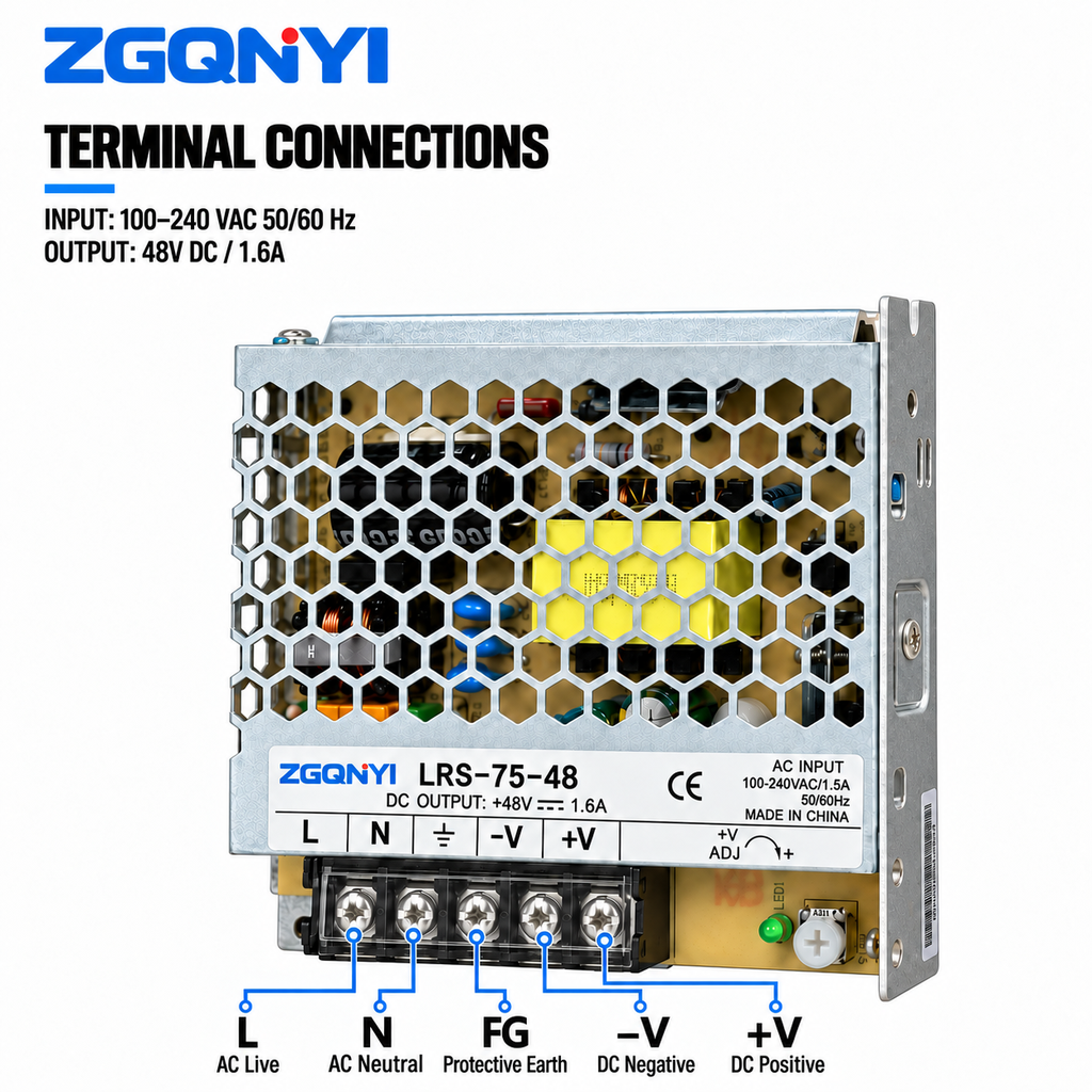 ZGQNYI Industrial 48VDC Power Supply LRS-75-48 Single Output AC to DC Converter SMPS for Network Systems Factory Control Panels