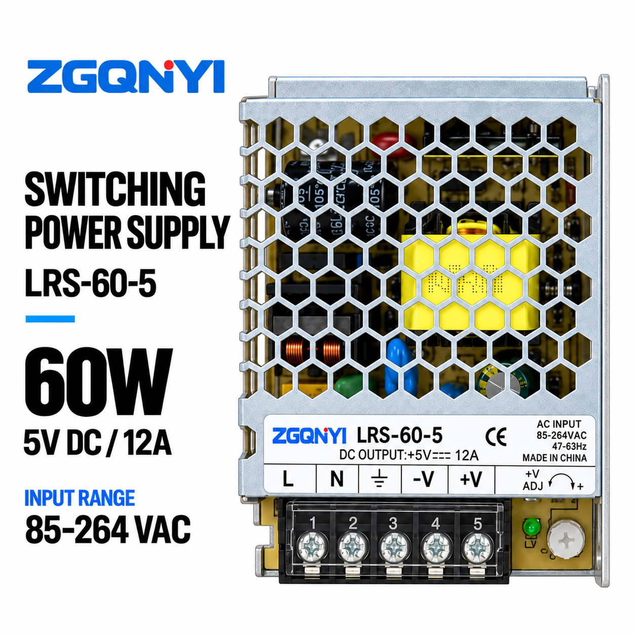 ZGQNYI 5VDC Industrial Power Supply LRS-60-5 Single Output AC to DC Switching Converter for Data Communication Embedded Systems