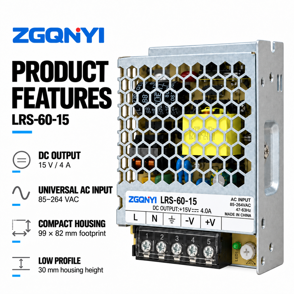 ZGQNYI LRS-60-15 Industrial Switching PSU 15VDC Compact AC DC Power Supply Single Output for Sensor Arrays Monitoring Equipment