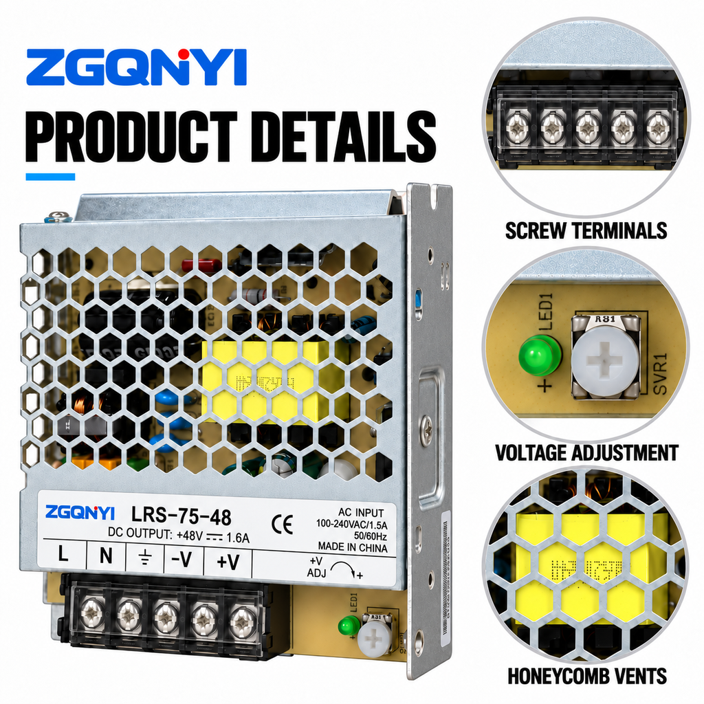 ZGQNYI Industrial 48VDC Power Supply LRS-75-48 Single Output AC to DC Converter SMPS for Network Systems Factory Control Panels
