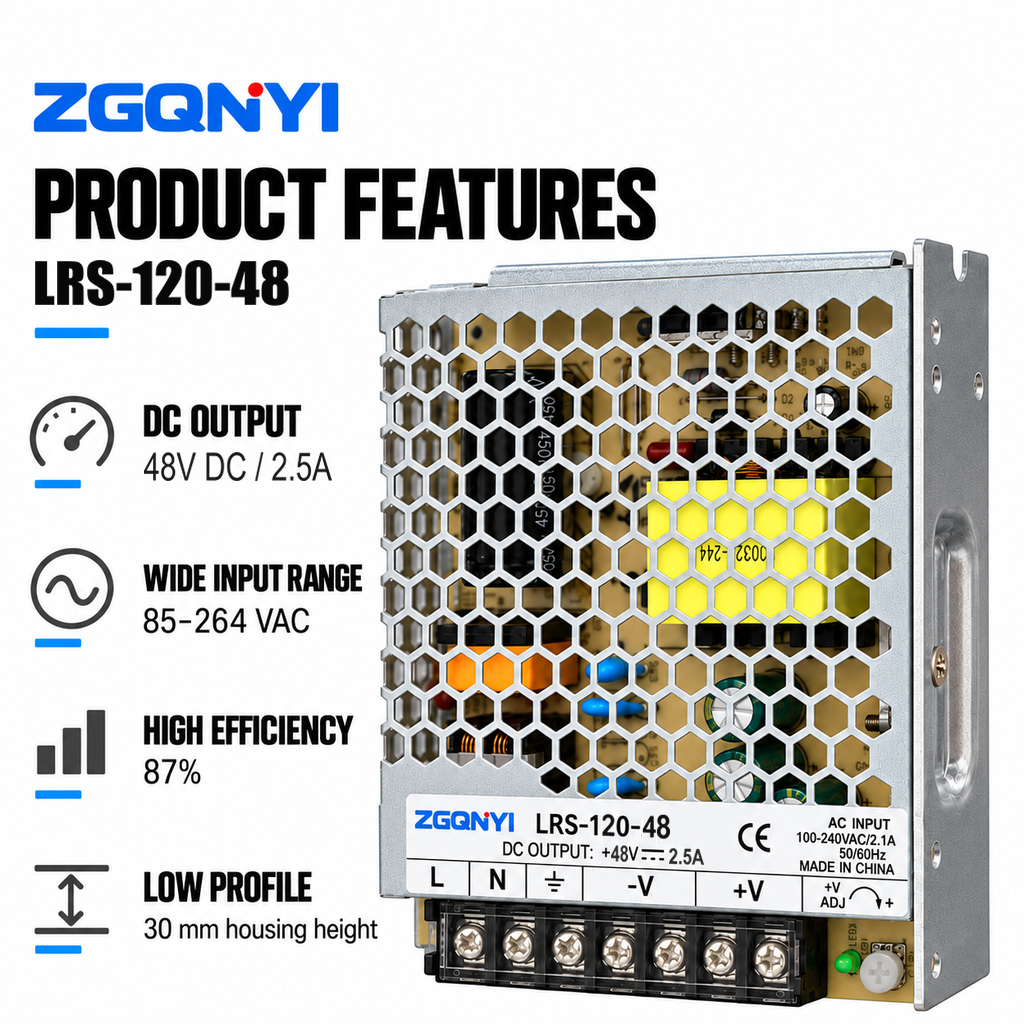 ZGQNYI LRS-120-48 120W 48V Industrial SMPS Power Supply AC DC Switching Converter for Motor Controllers Automated Machinery